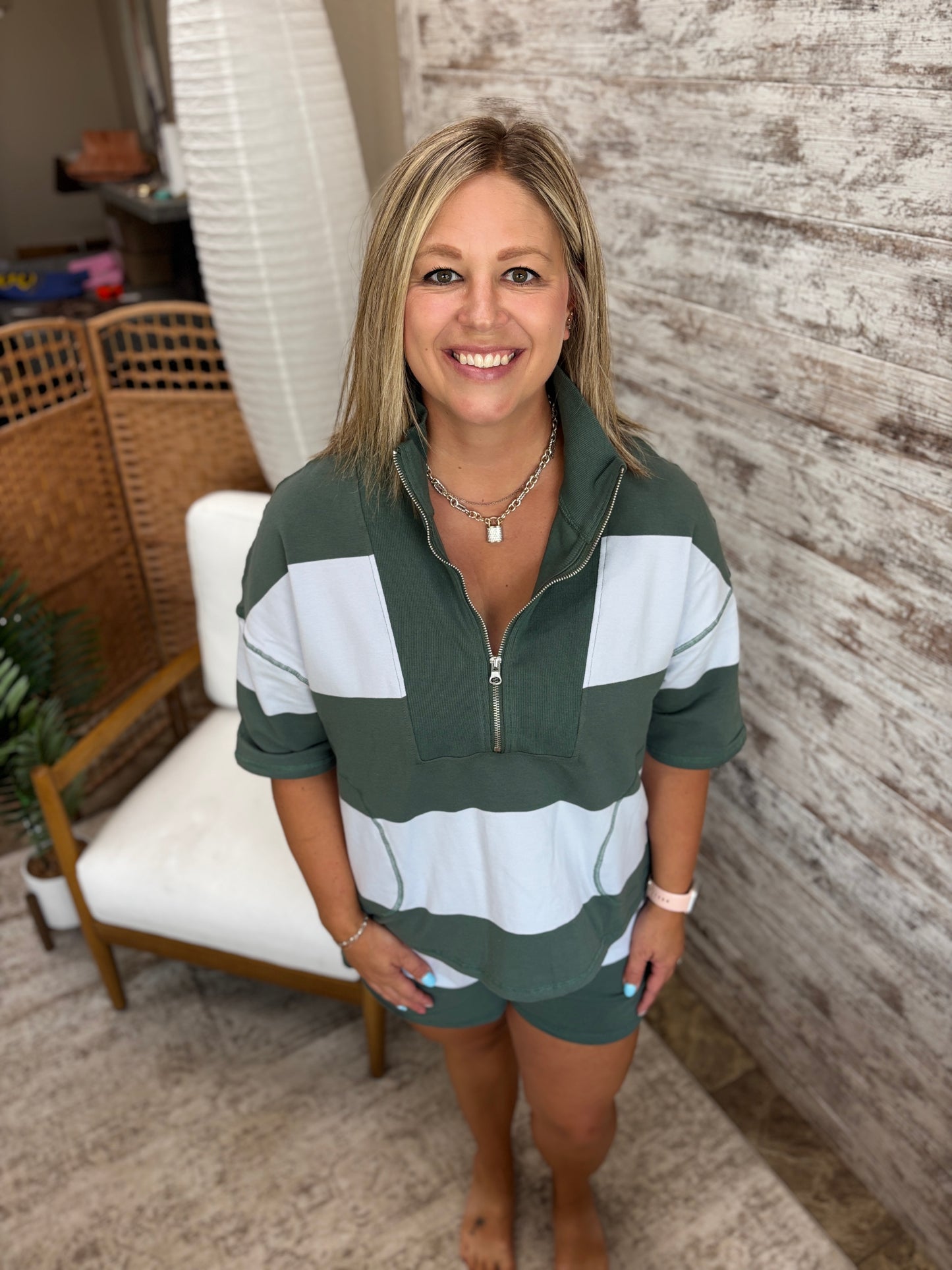 Eldergreen/Blue Striped Half Zip Set