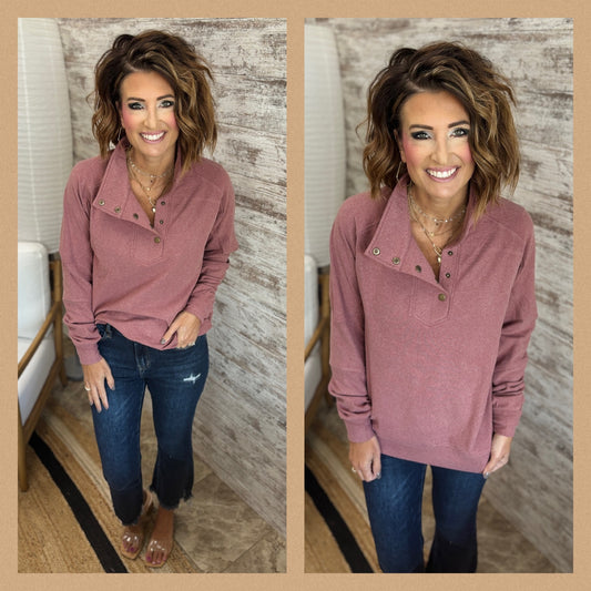 Brushed Front Snap Sweatshirt ~ 2 Colors