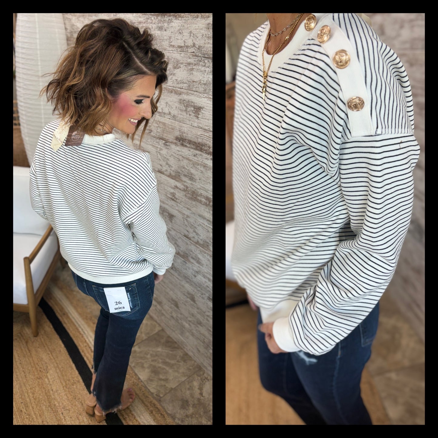 White and Black Pullover Button Sweatshirt