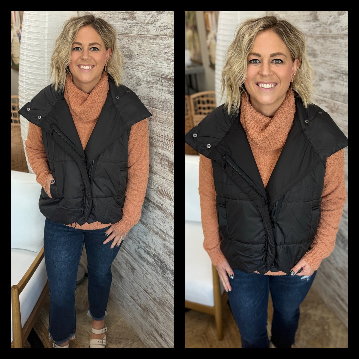 Asymmetrical Zip Up Vest  ~ 2 Colors