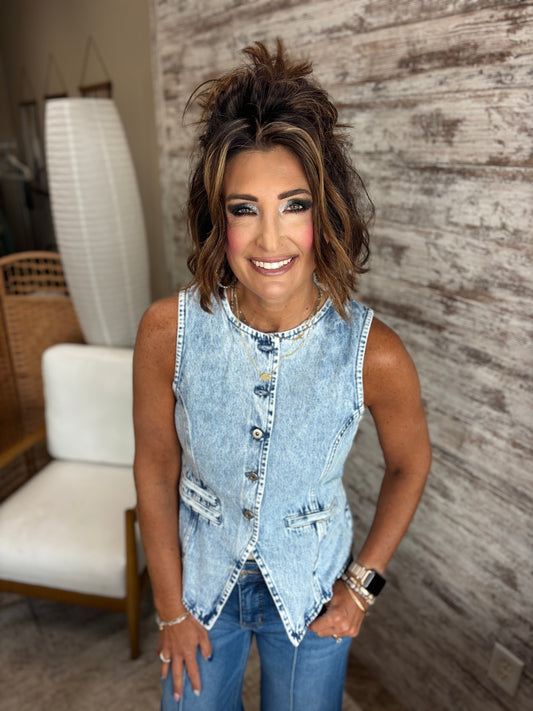 Acid Wash Denim Vest