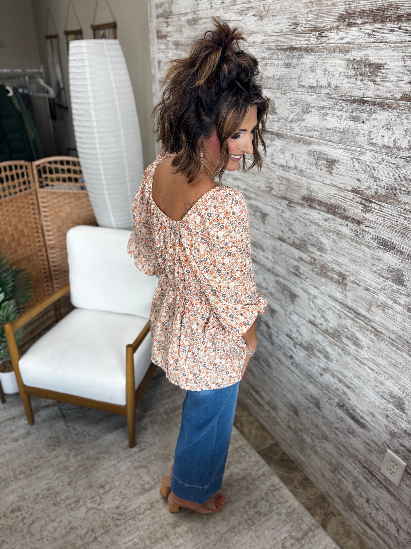 Orange Floral Babydoll Top