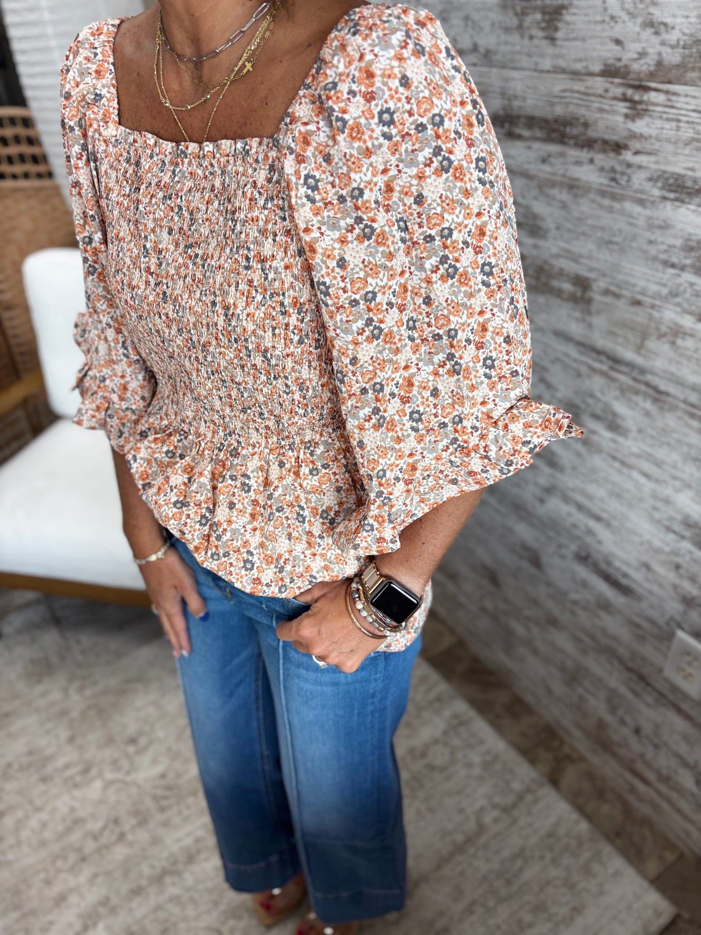 Orange Floral Babydoll Top