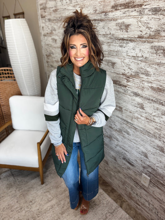 Dark Green Long Line Vest