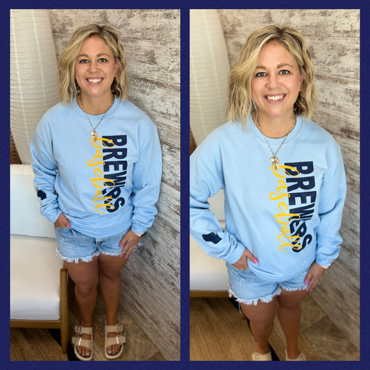Brewers Baseball Light Blue Port & Company Crew Neck ~ 2 Styles