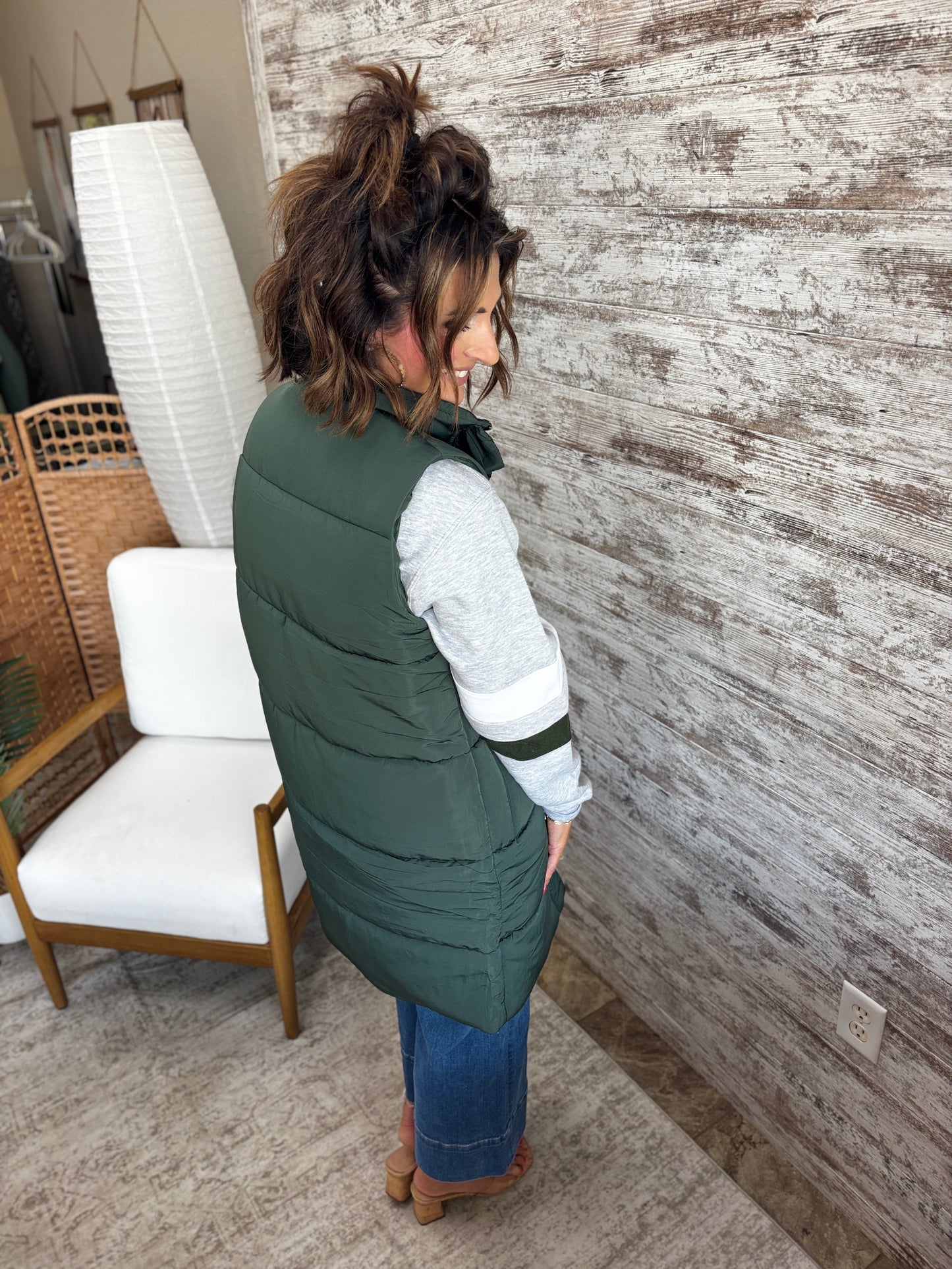Dark Green Long Line Vest