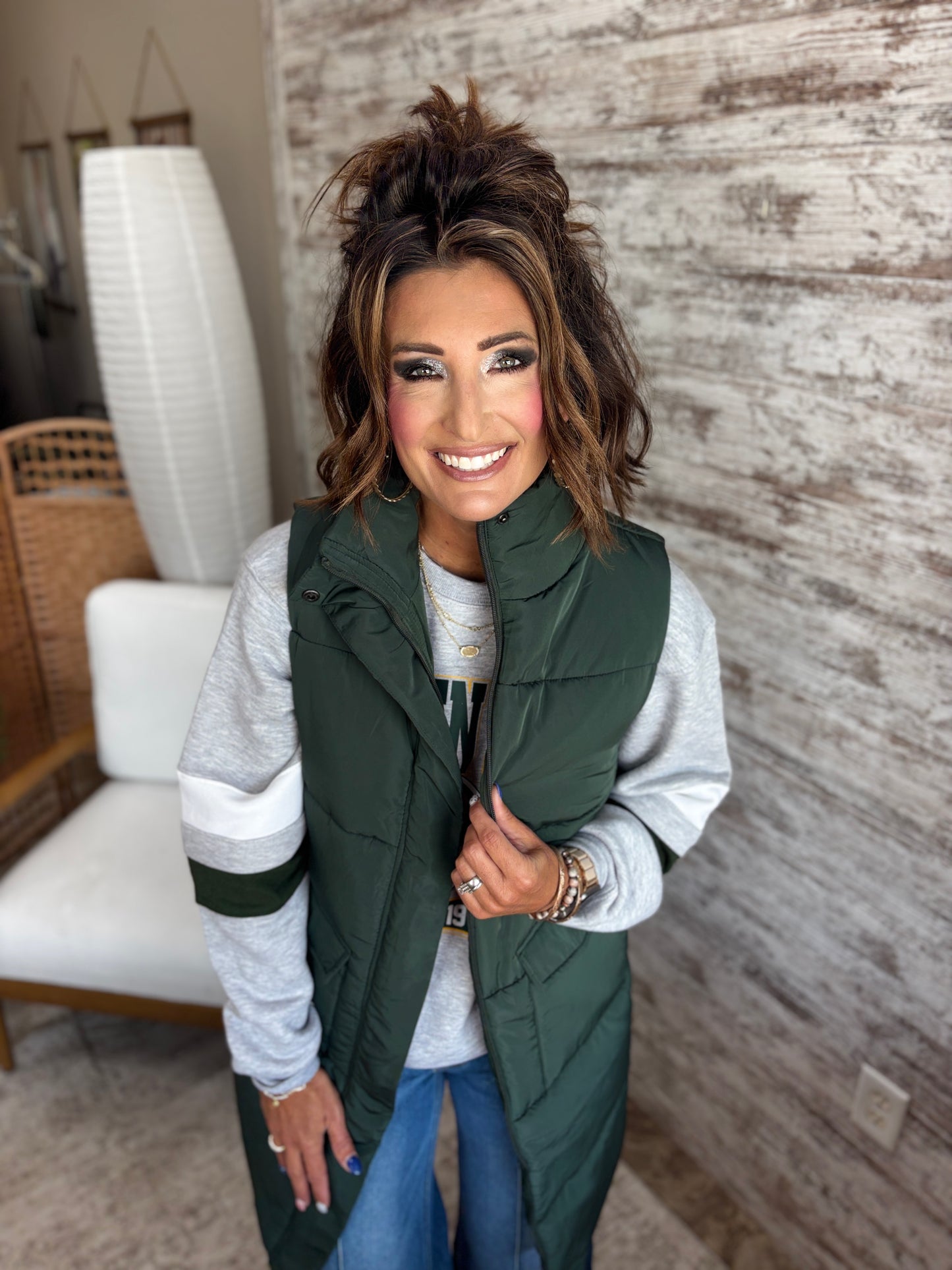 Dark Green Long Line Vest