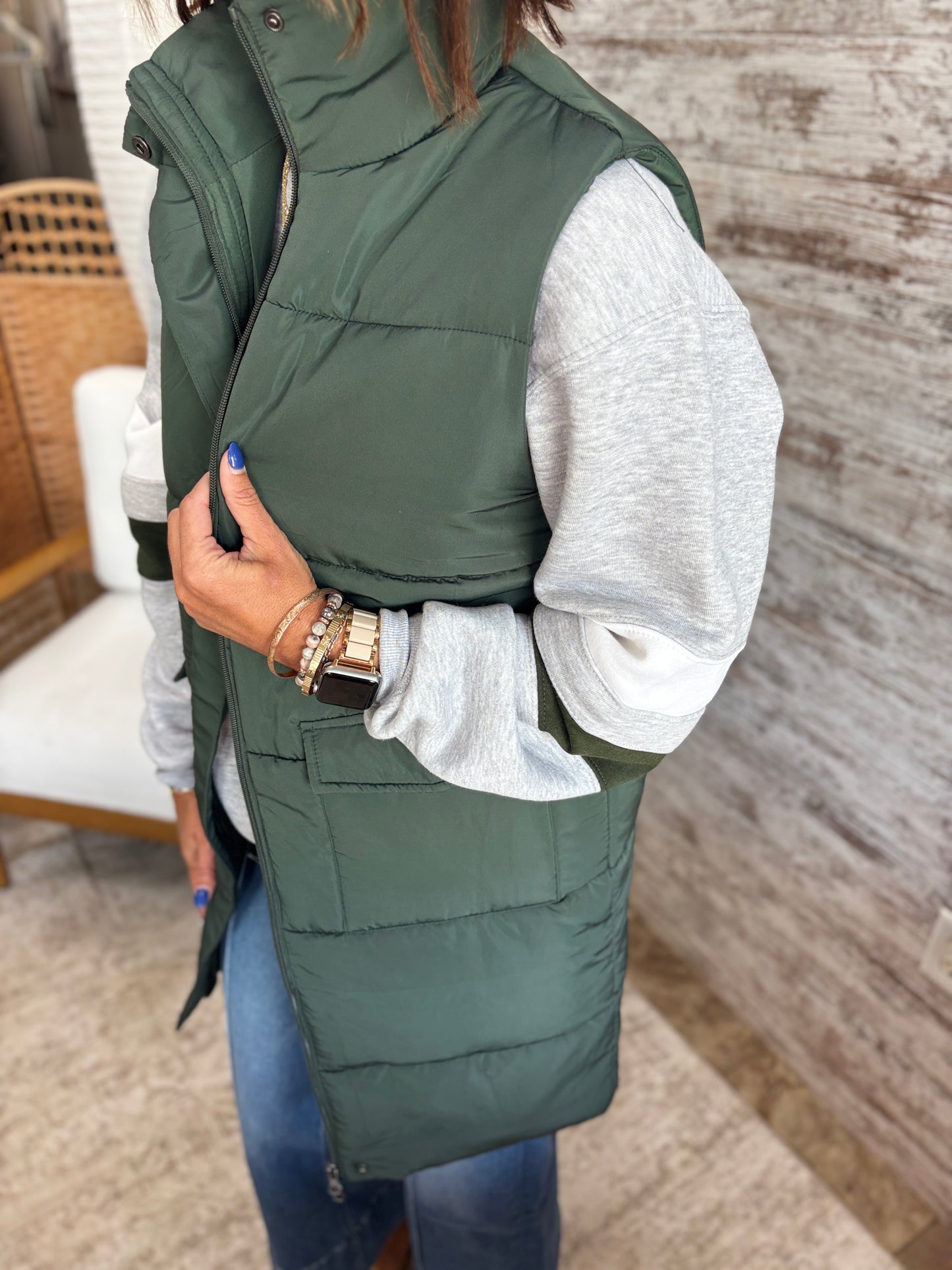 Dark Green Long Line Vest