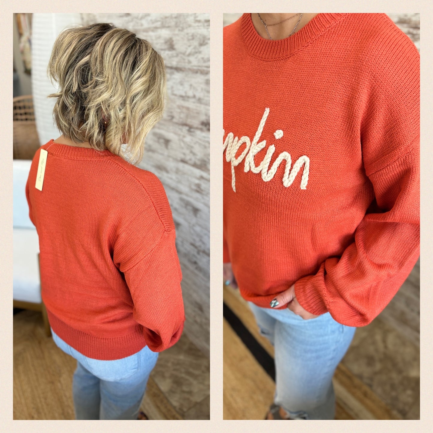 Pumpkin Embroidered Sweater