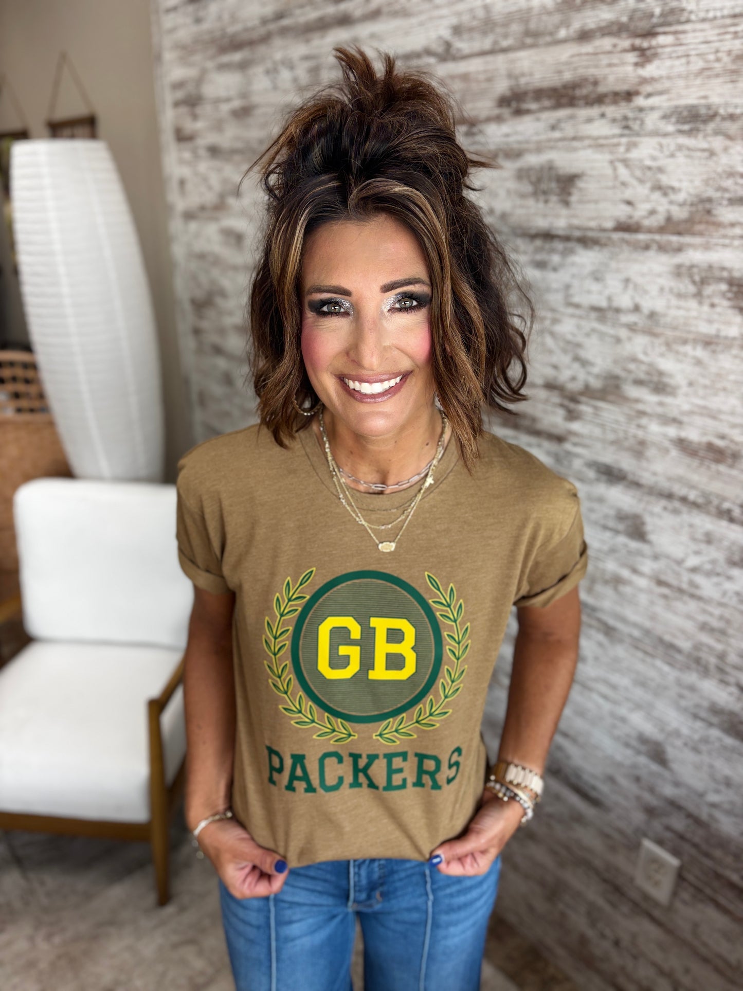 GB Packers Natural Vintage Brown LAT Tee ~ Youth and Adult