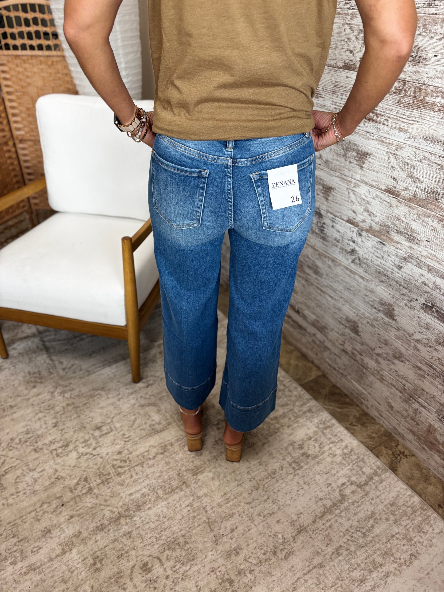Zenana Wide Leg Cropped Pintuck Jeans