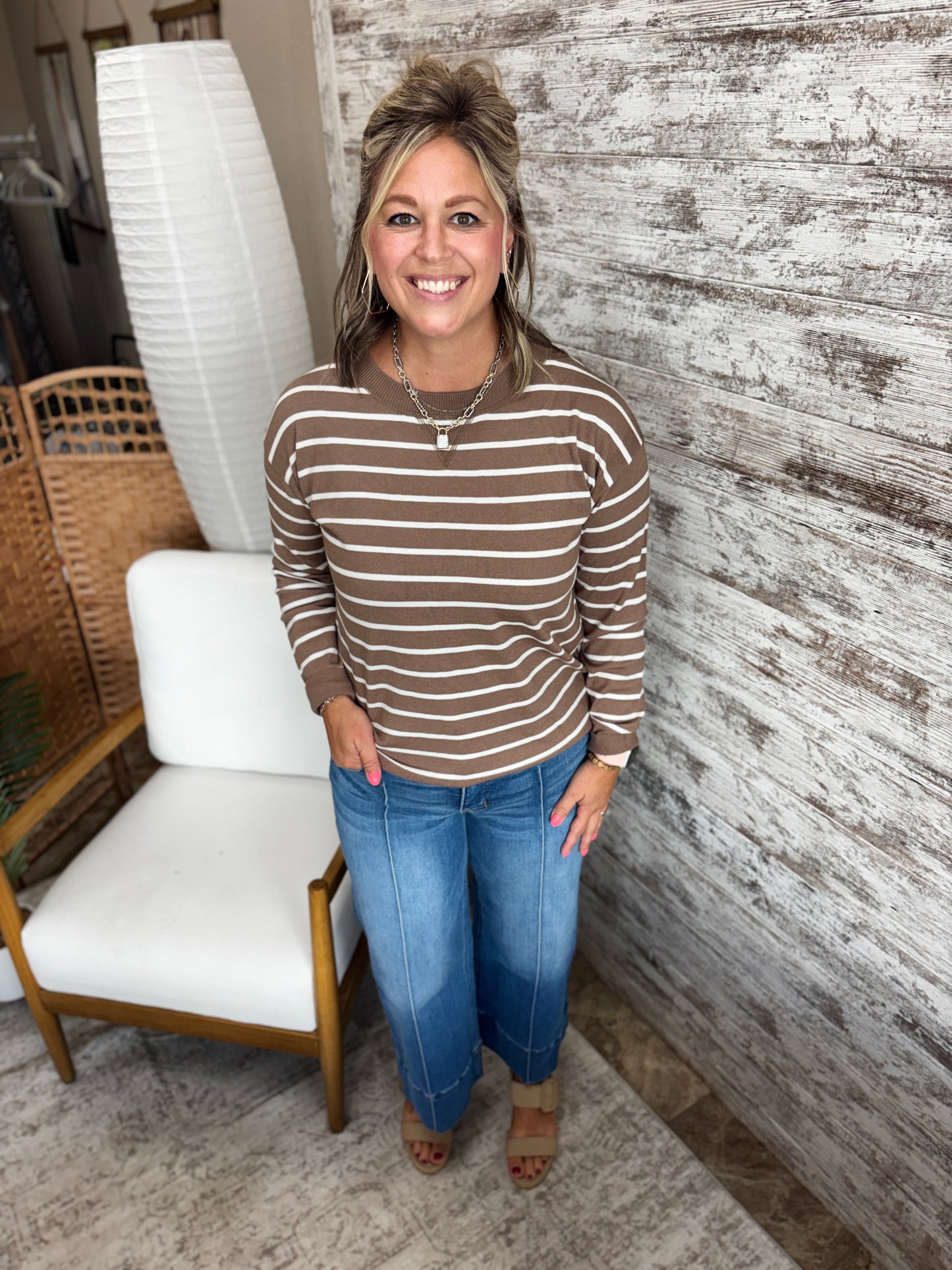 Mocha Striped Pullover Sweater