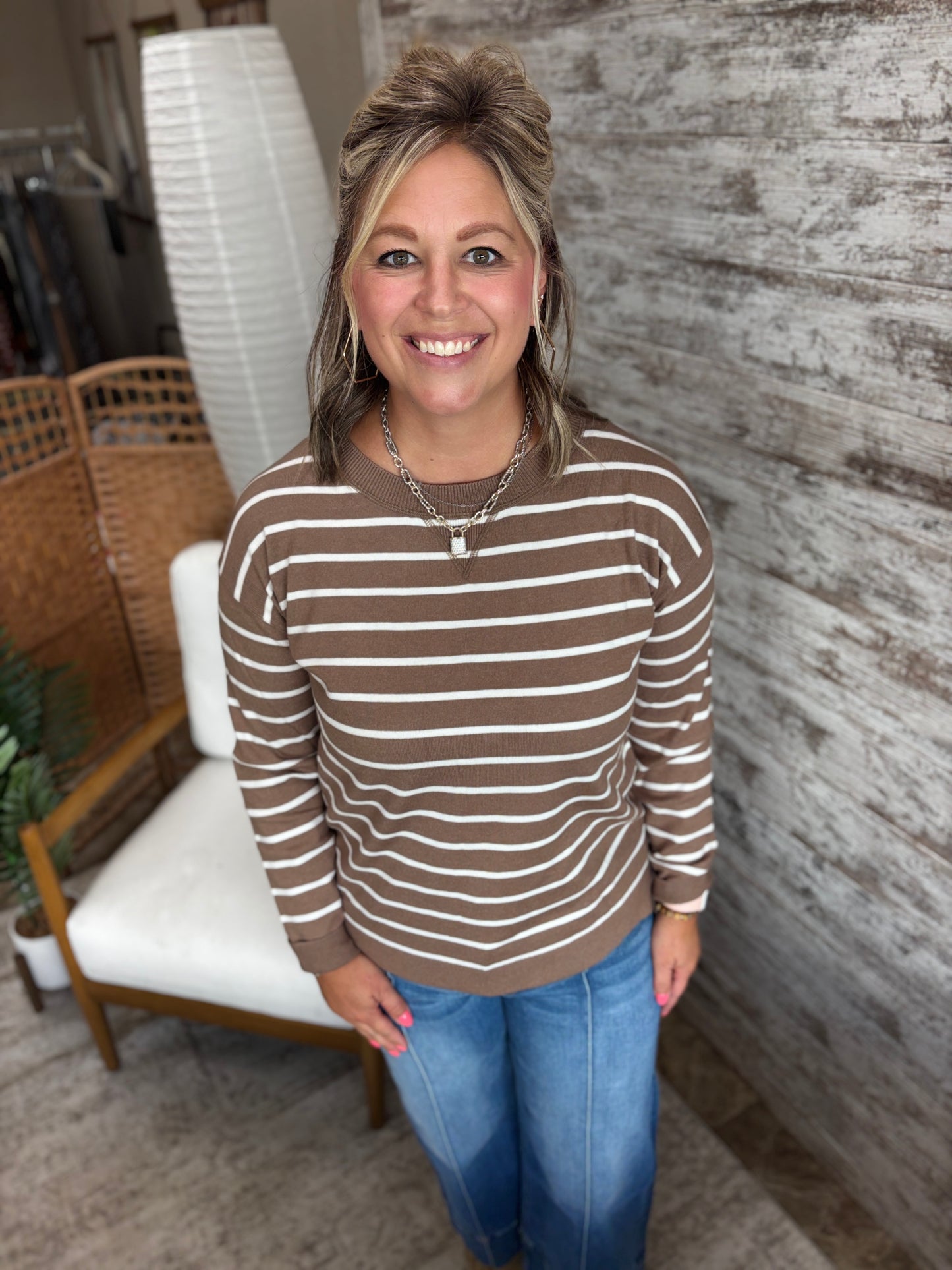 Mocha Striped Pullover Sweater