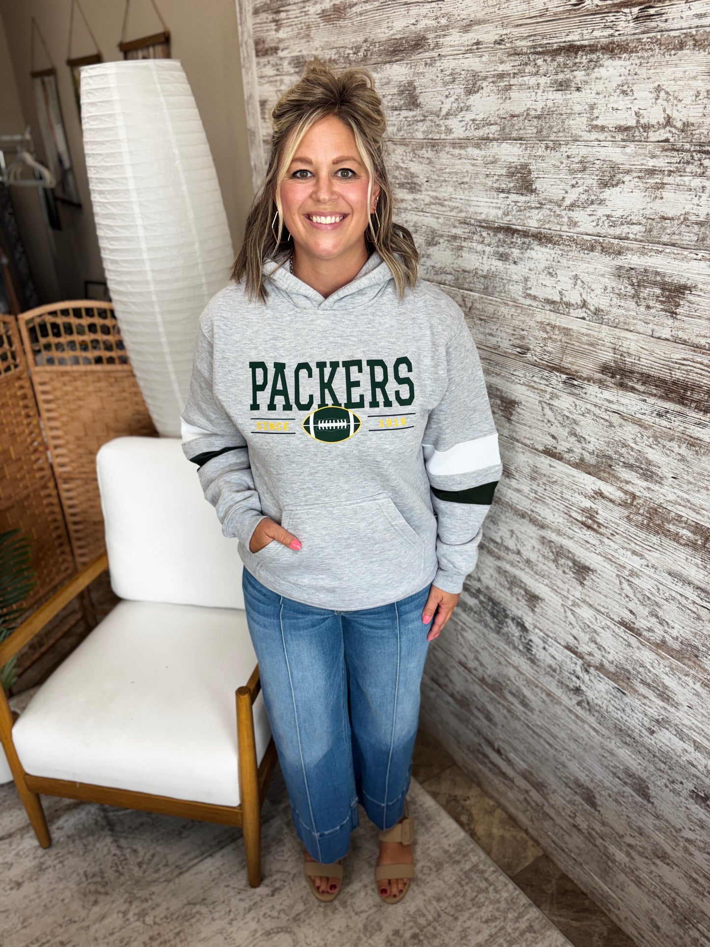 Packers Varsity Forest and White Stripe Pennant Hoodie