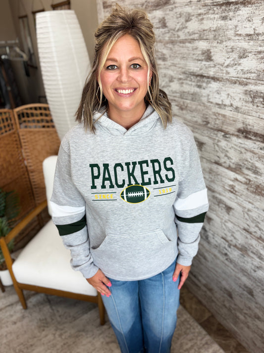 Packers Varsity Forest and White Stripe Pennant Hoodie