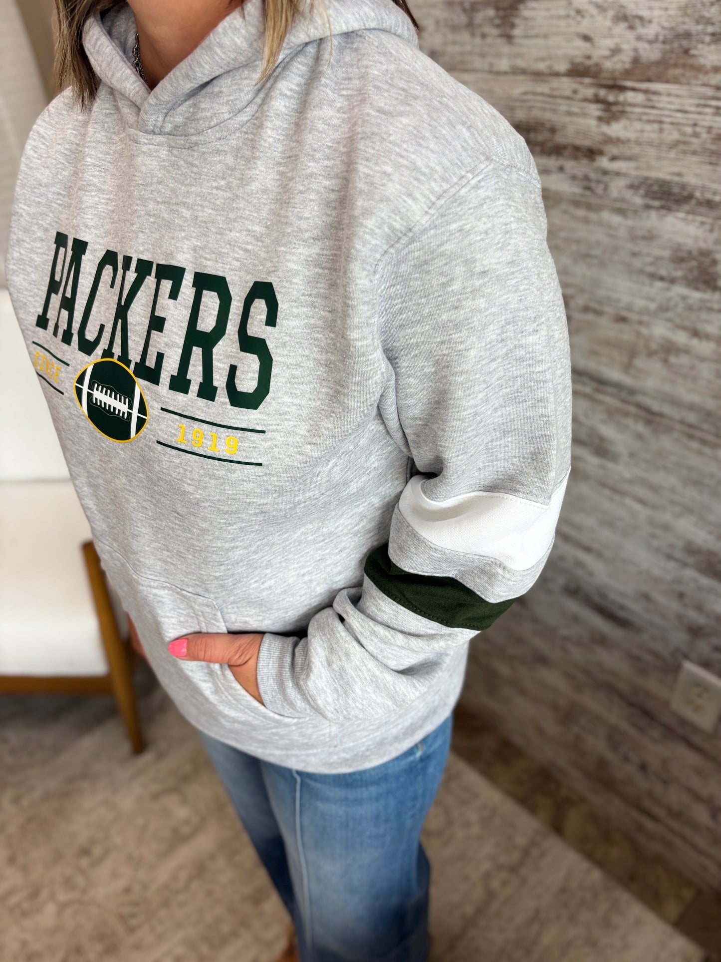 Packers Varsity Forest and White Stripe Pennant Hoodie