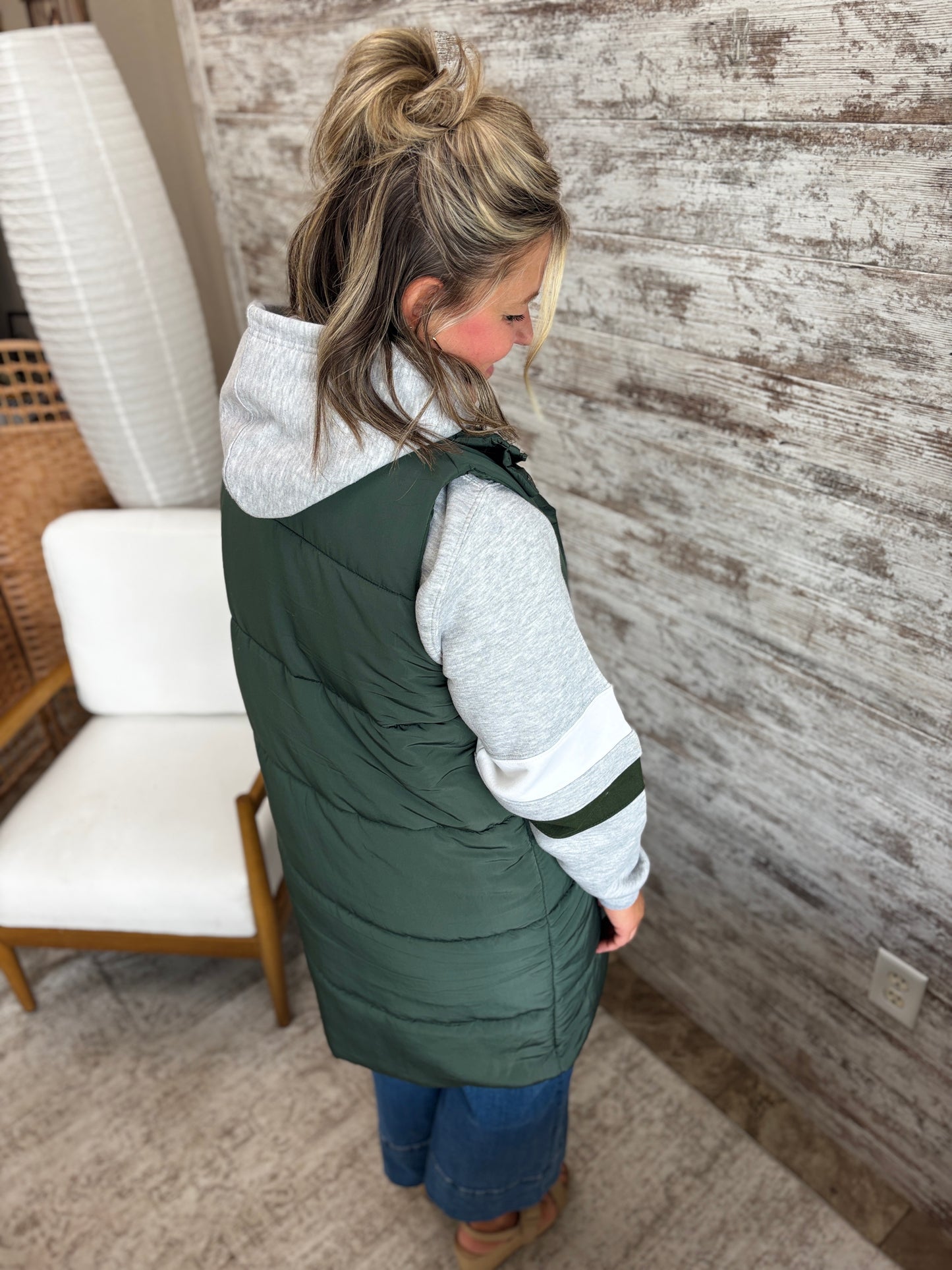 Dark Green Long Line Vest