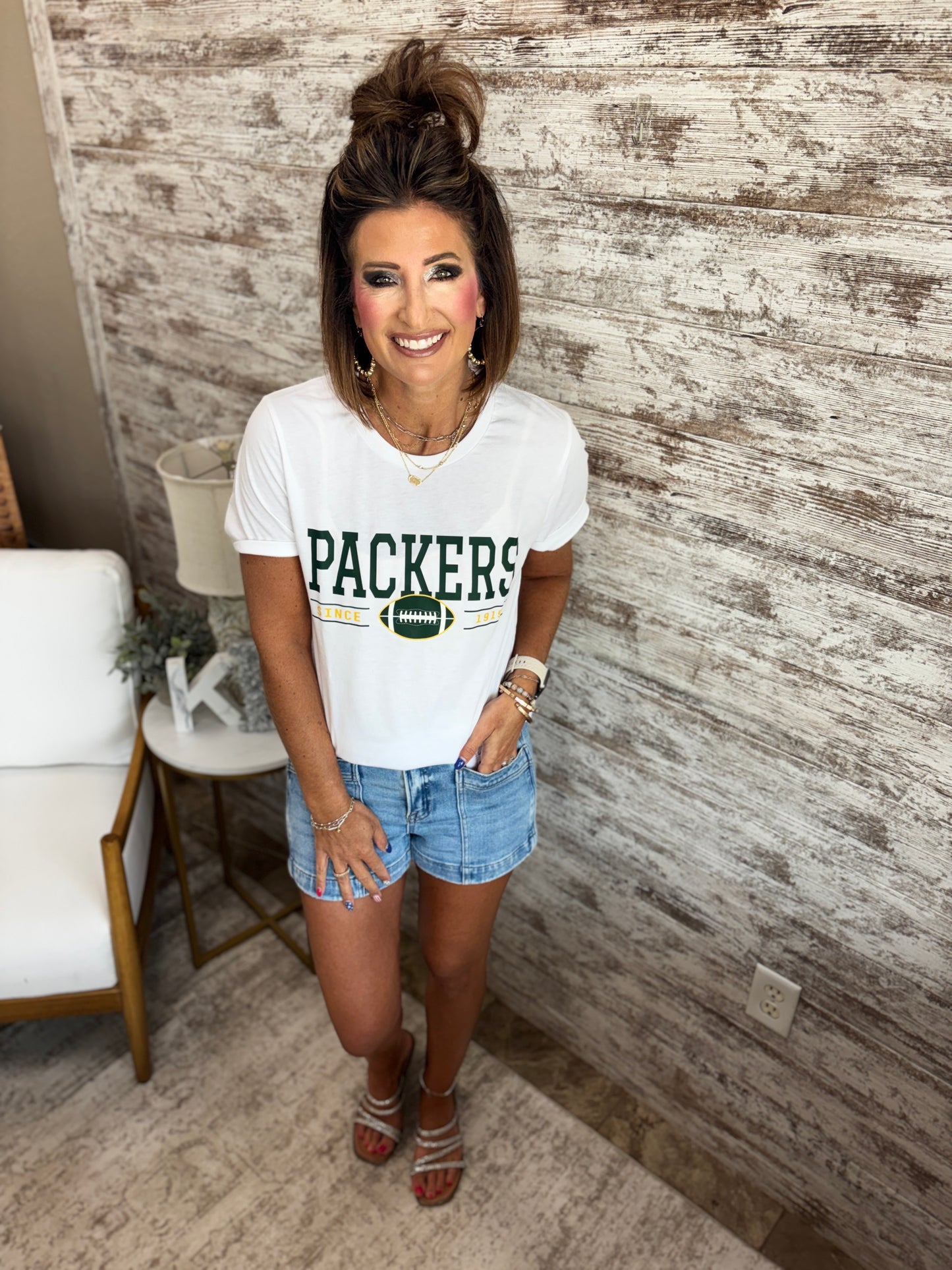 Green Bay Football Bella Canvas White Tee~  ~Youth and Adult