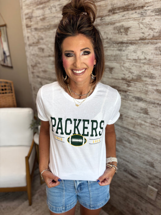 Green Bay Football Bella Canvas White Tee~  ~Youth and Adult