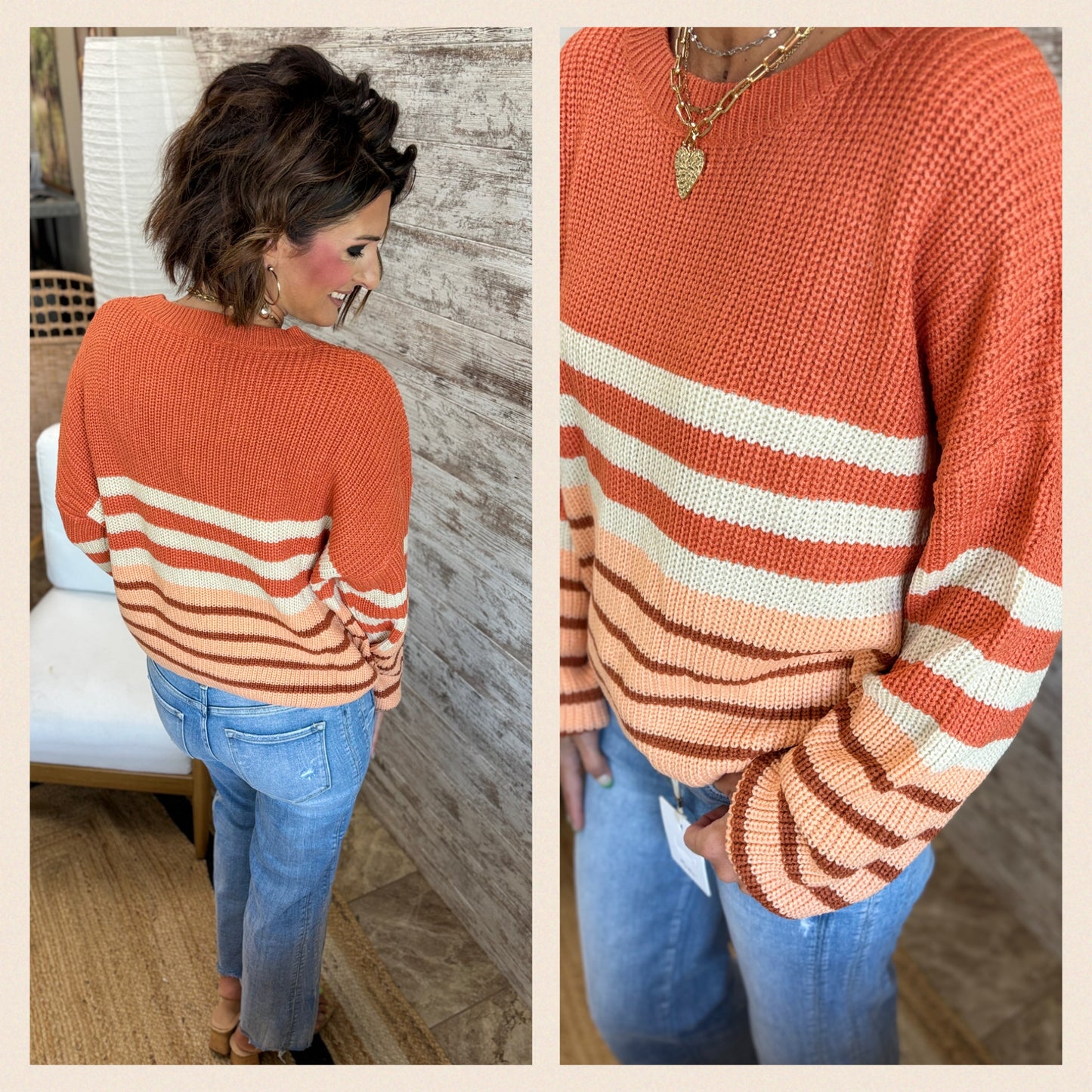 Rust/Peach Color Block Sweater**Restock arriving Thursday September 11th**