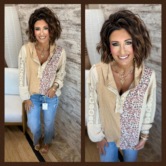 Floral and Lace Button Up Hoodie