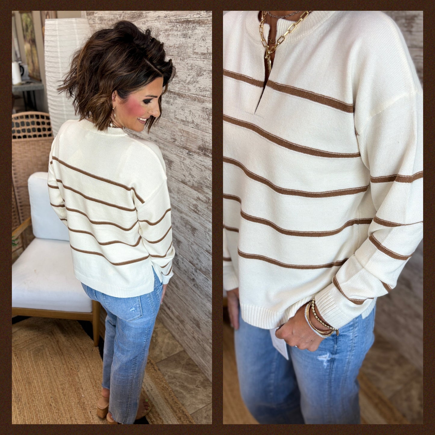 V Neck Striped Soft Sweater ~ 2 Colors