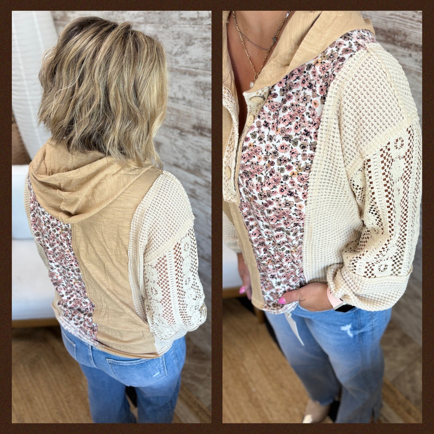 Floral and Lace Button Up Hoodie