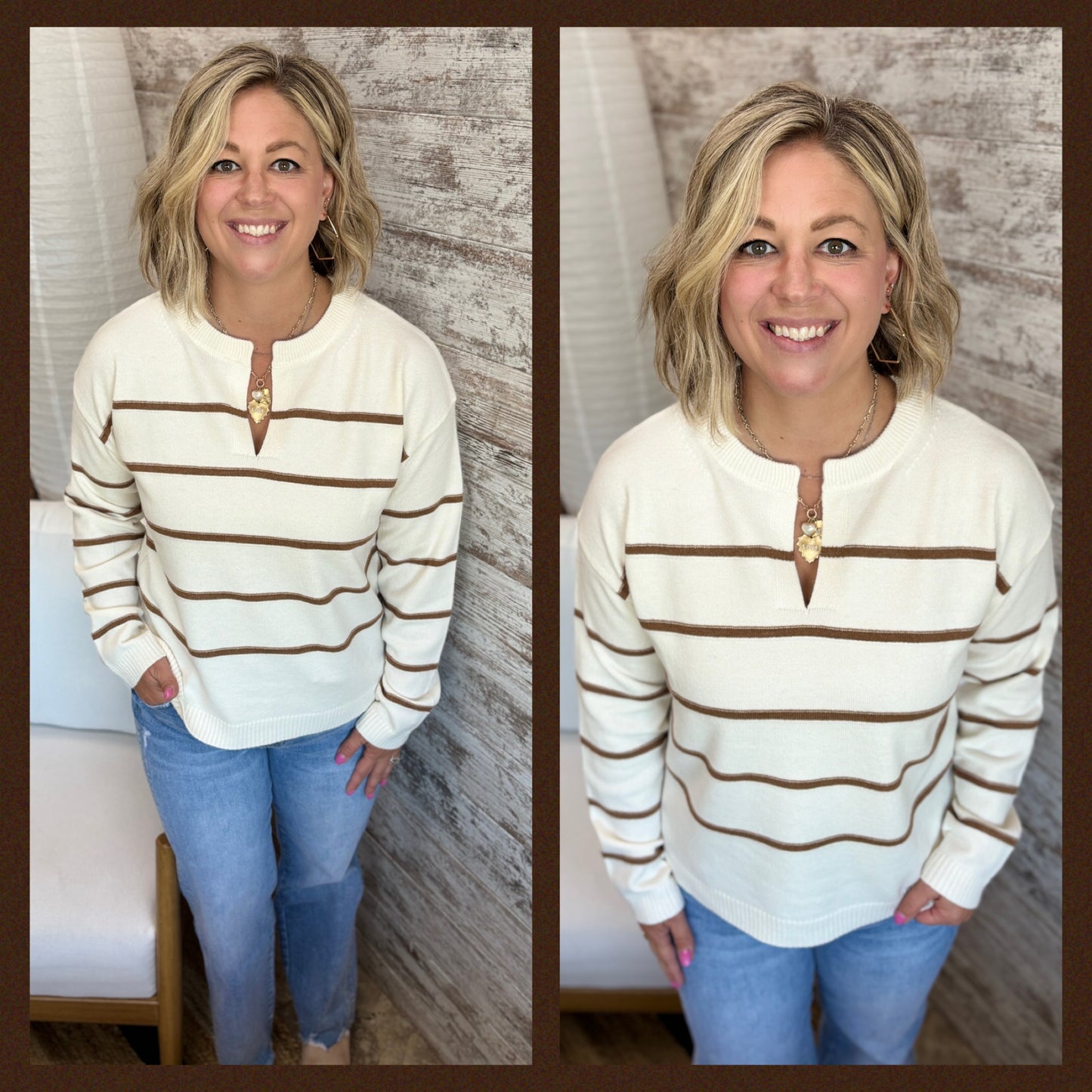 V Neck Striped Soft Sweater ~ 2 Colors