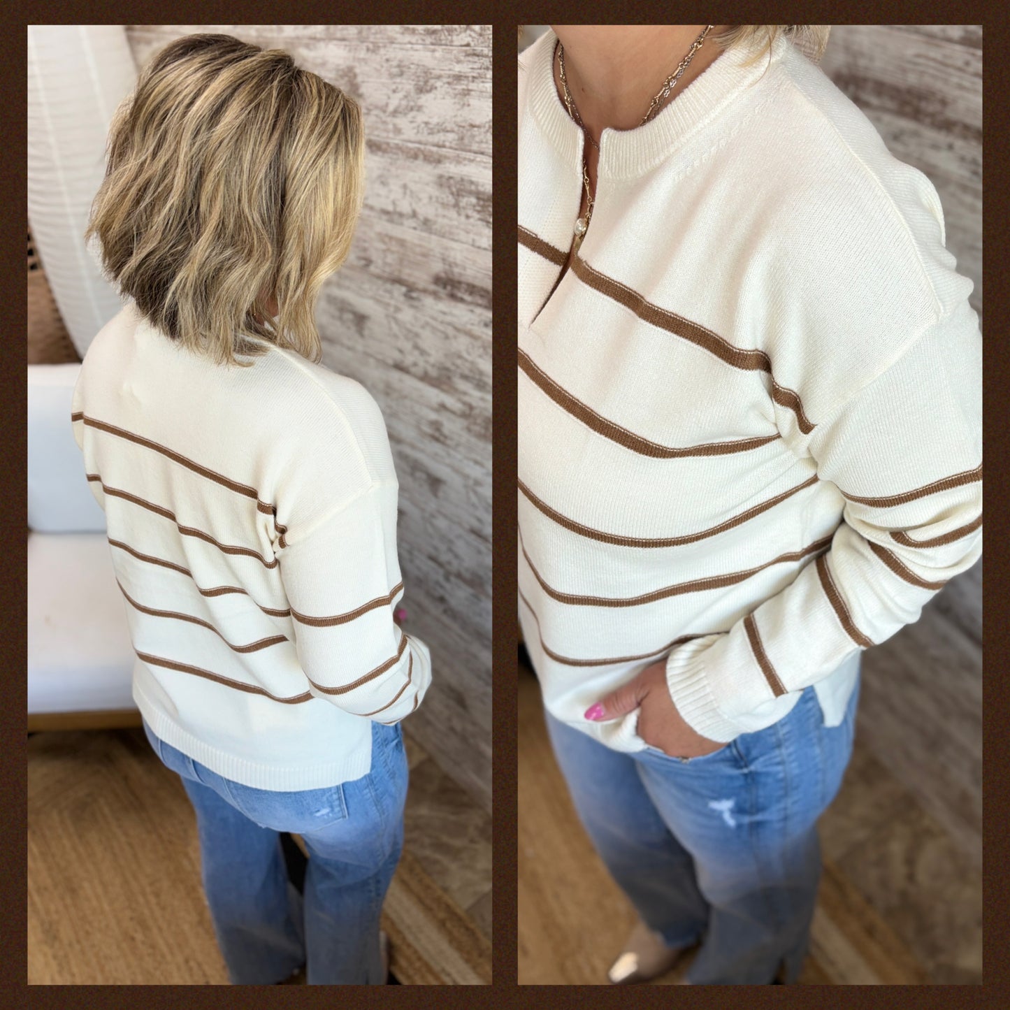 V Neck Striped Soft Sweater ~ 2 Colors