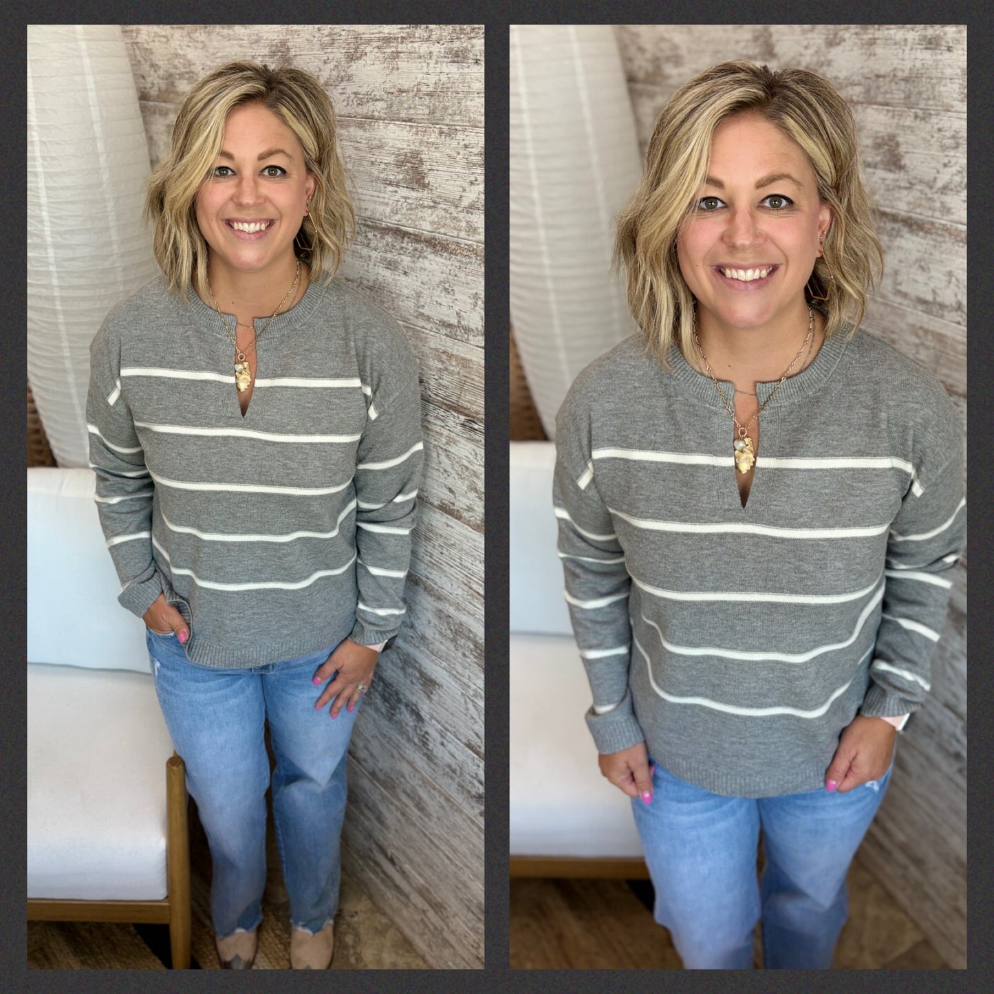 V Neck Striped Soft Sweater ~ 2 Colors