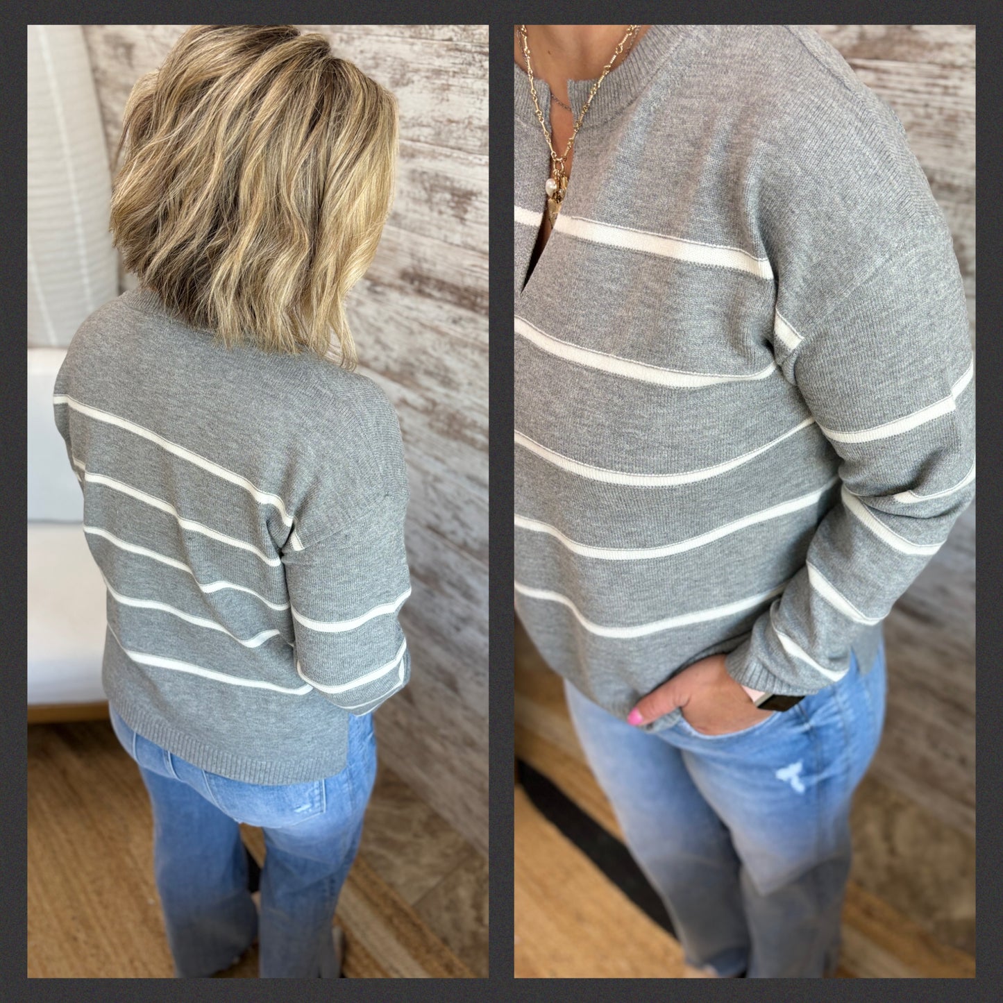 V Neck Striped Soft Sweater ~ 2 Colors
