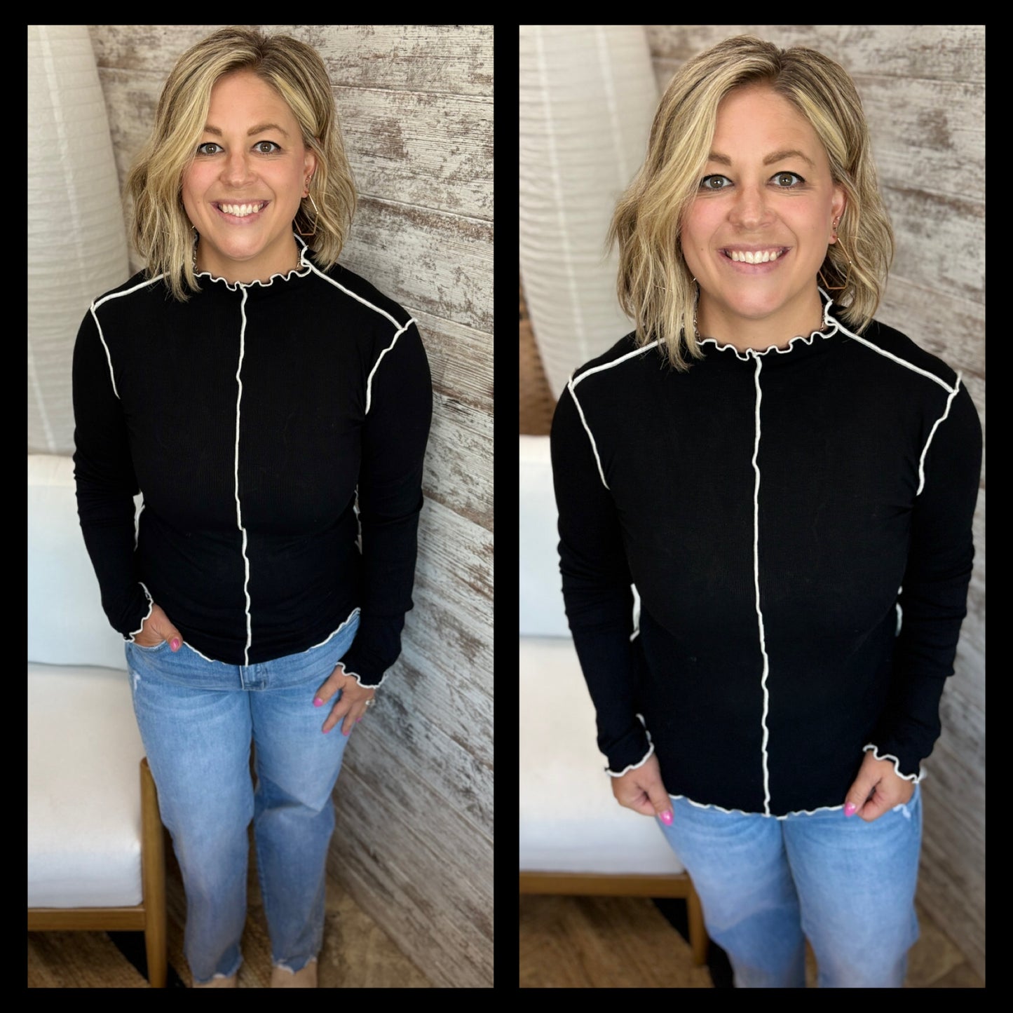 Cabbage Hem Ribbed Long Sleeve ~ 2 Colors