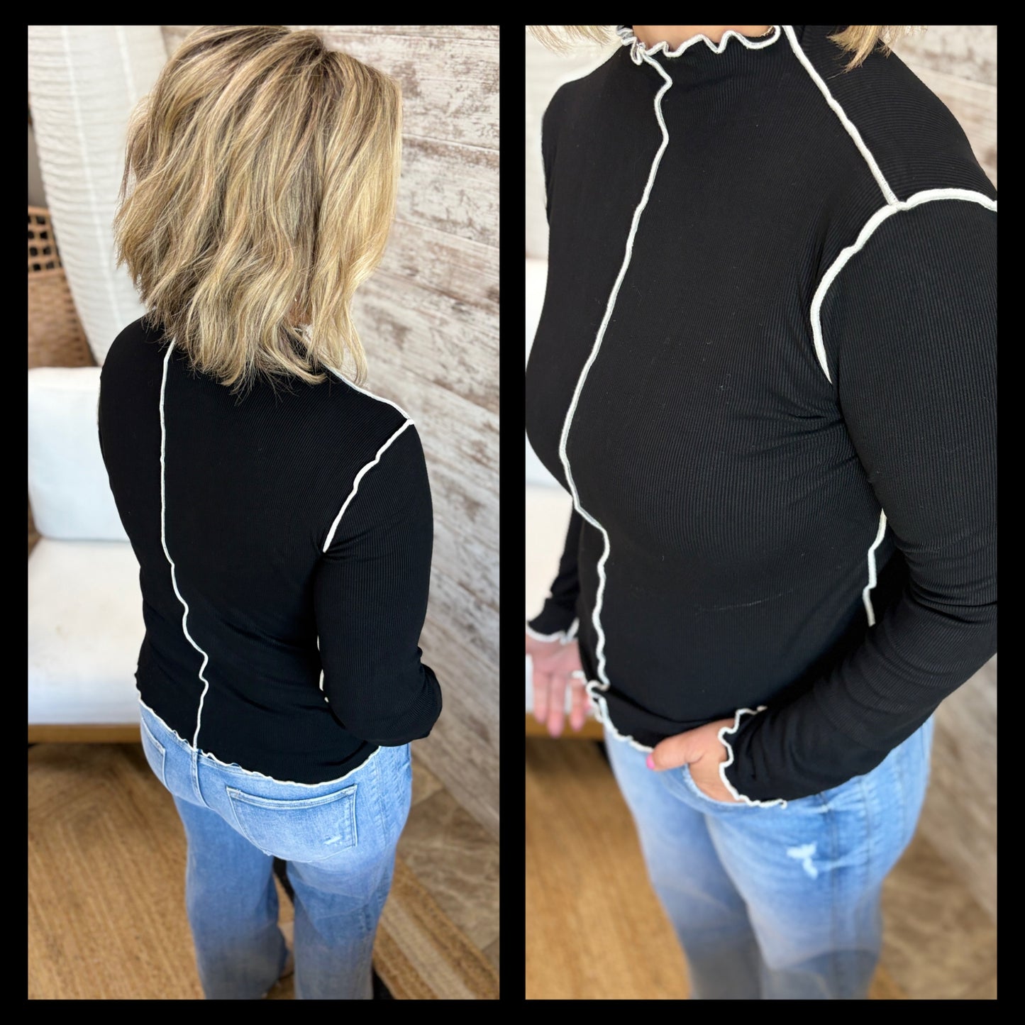 Cabbage Hem Ribbed Long Sleeve ~ 2 Colors