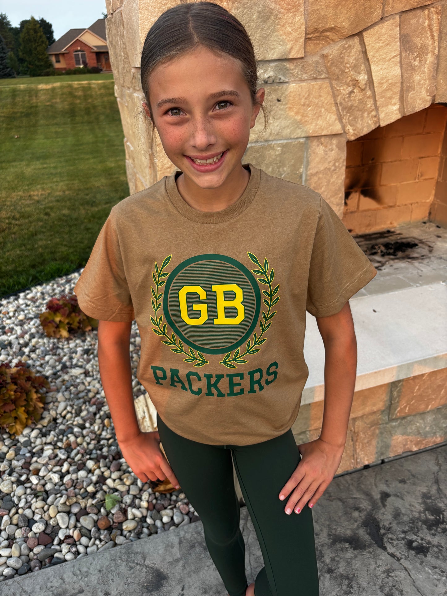 GB Packers Natural Vintage Brown LAT Tee ~ Youth and Adult
