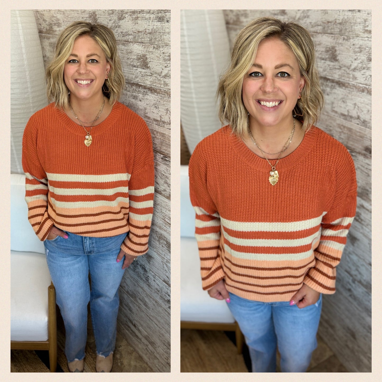 Rust/Peach Color Block Sweater**Restock arriving Thursday September 11th**