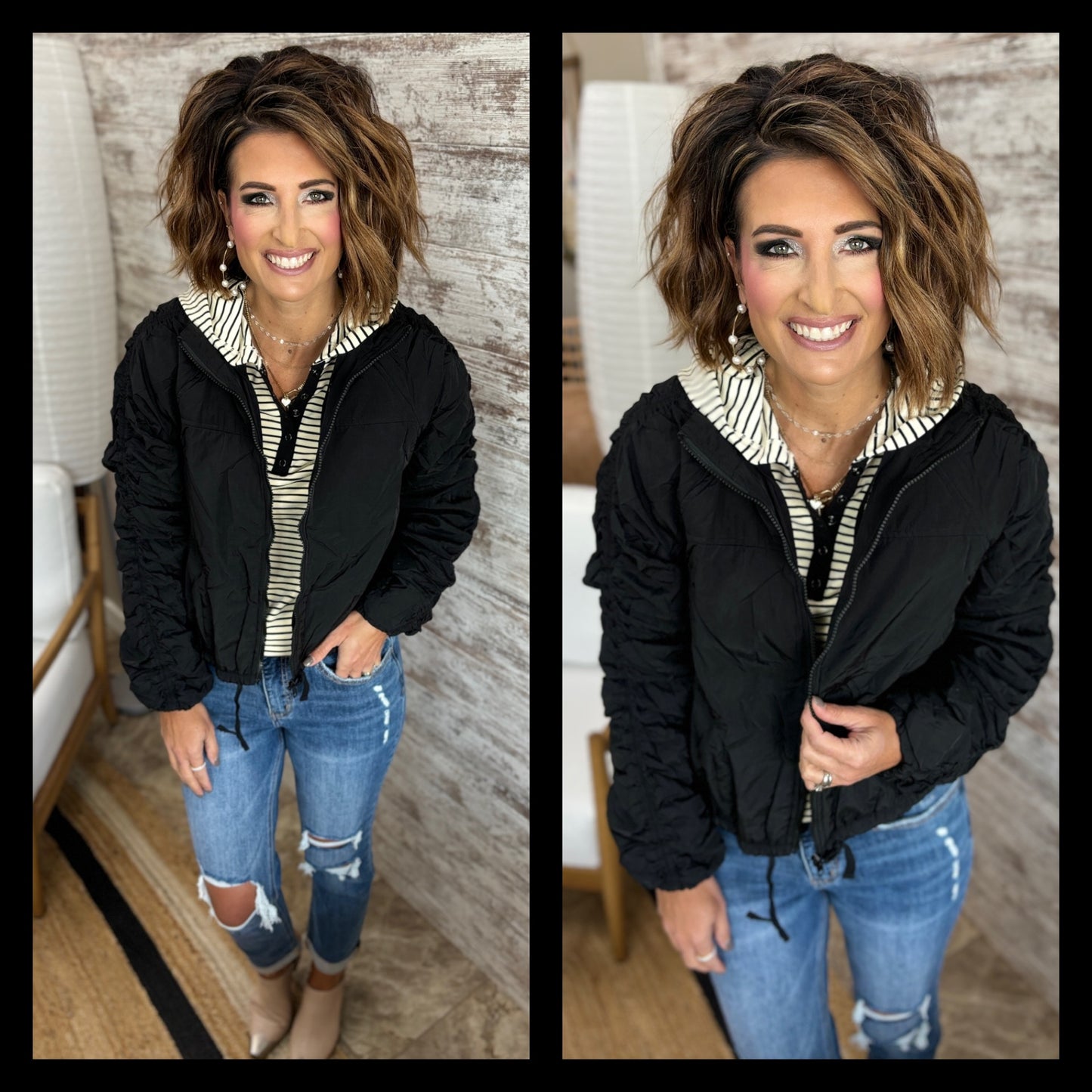 Black Cinched Sleeve Jacket