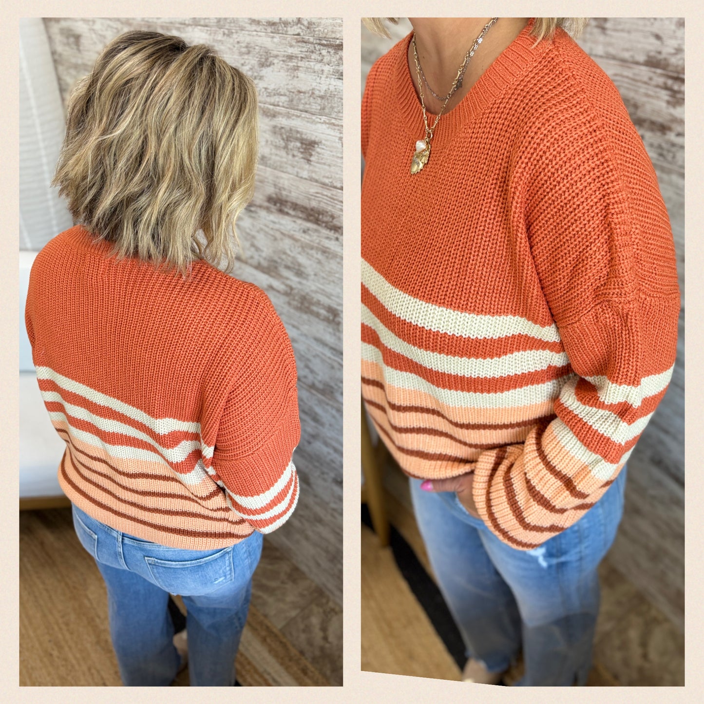 Rust/Peach Color Block Sweater**Restock arriving Thursday September 11th**