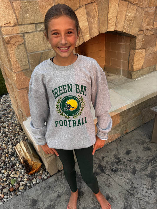 Green Bay Football Port & Company Athletic Grey Crew ~ Youth and Adult