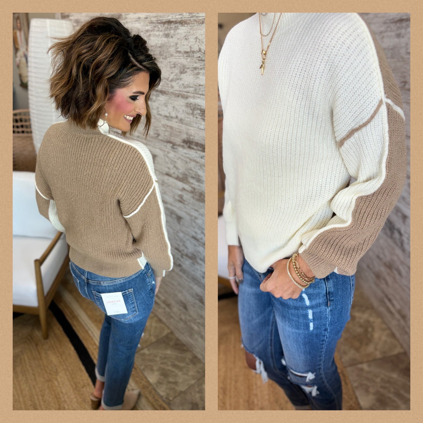 Exposed Seam Colorblock Sweater ~ 2 Colors