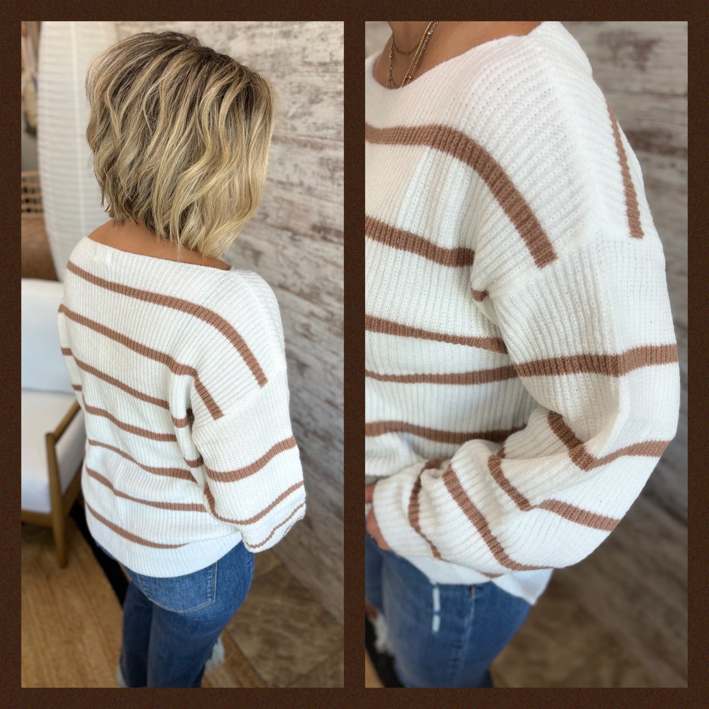 Ivory/Coco Striped Ribbed Sweater