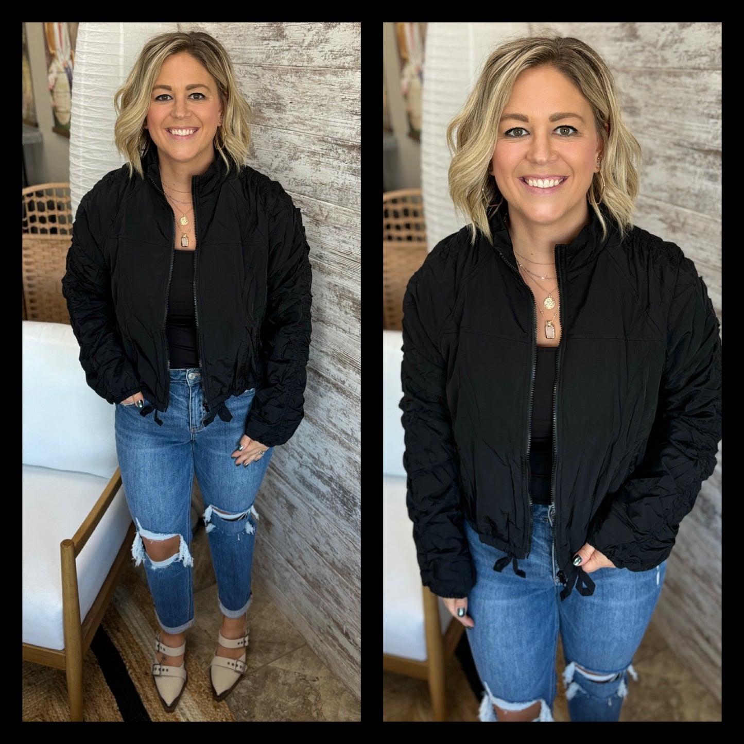 Black Cinched Sleeve Jacket