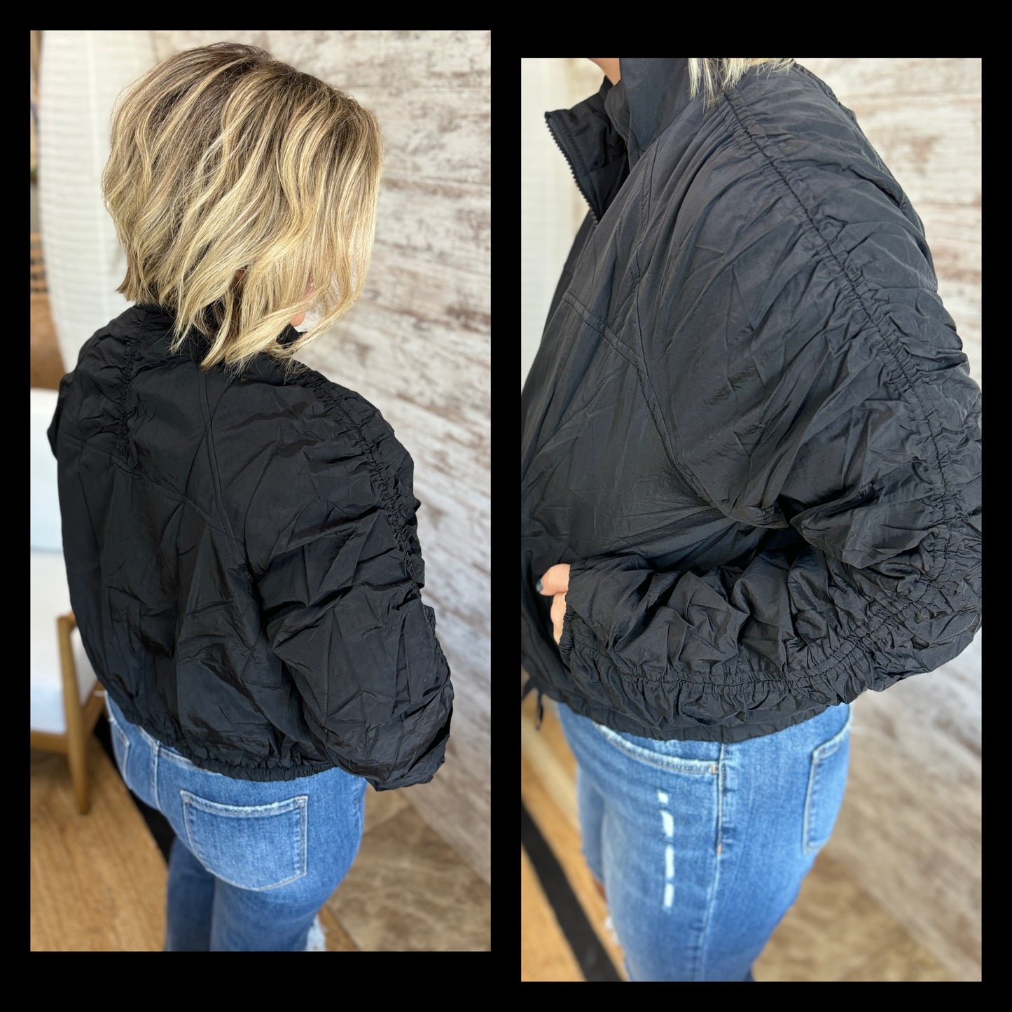 Black Cinched Sleeve Jacket