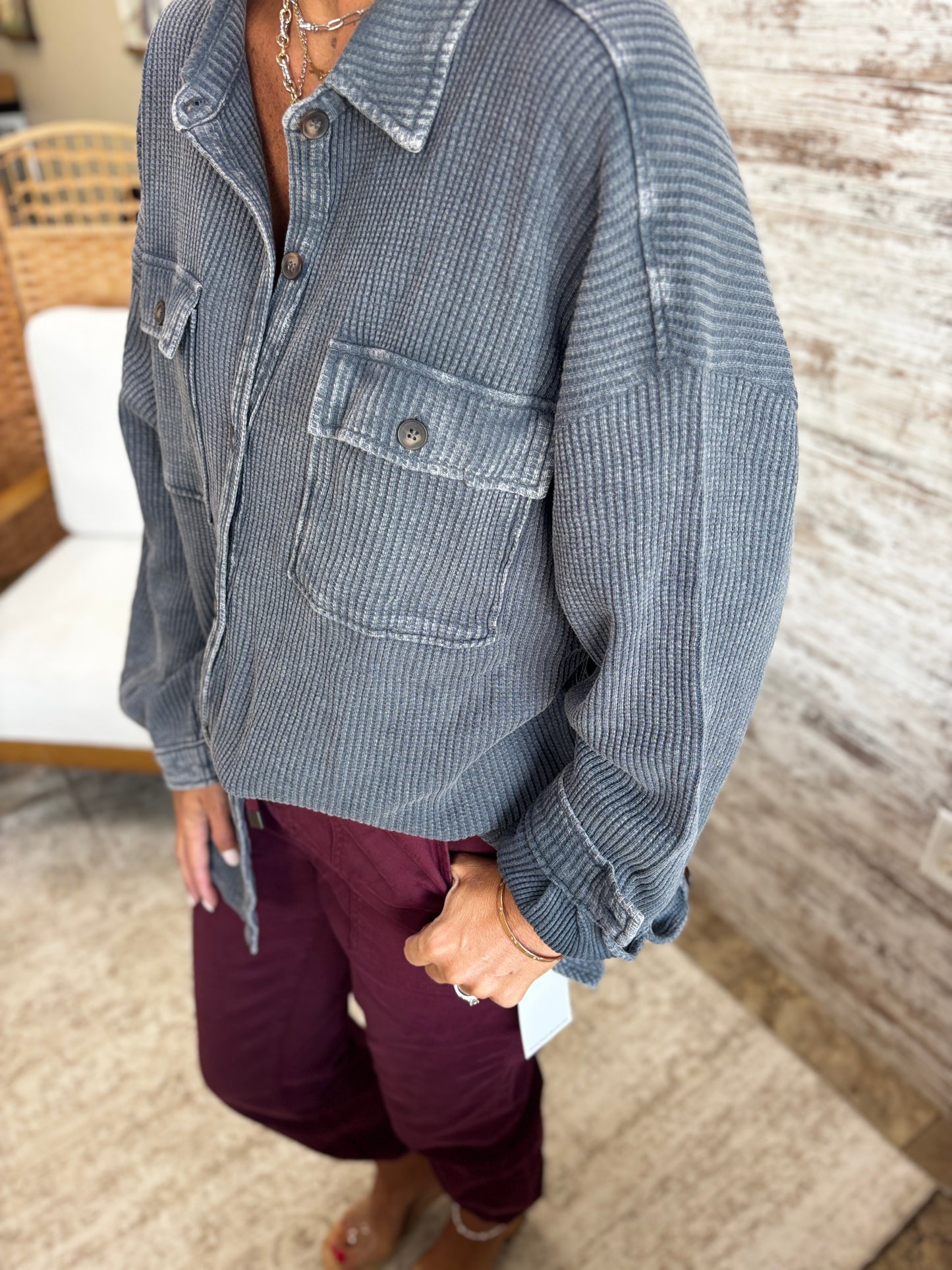 Dark Grey Waffle Knit Shacket