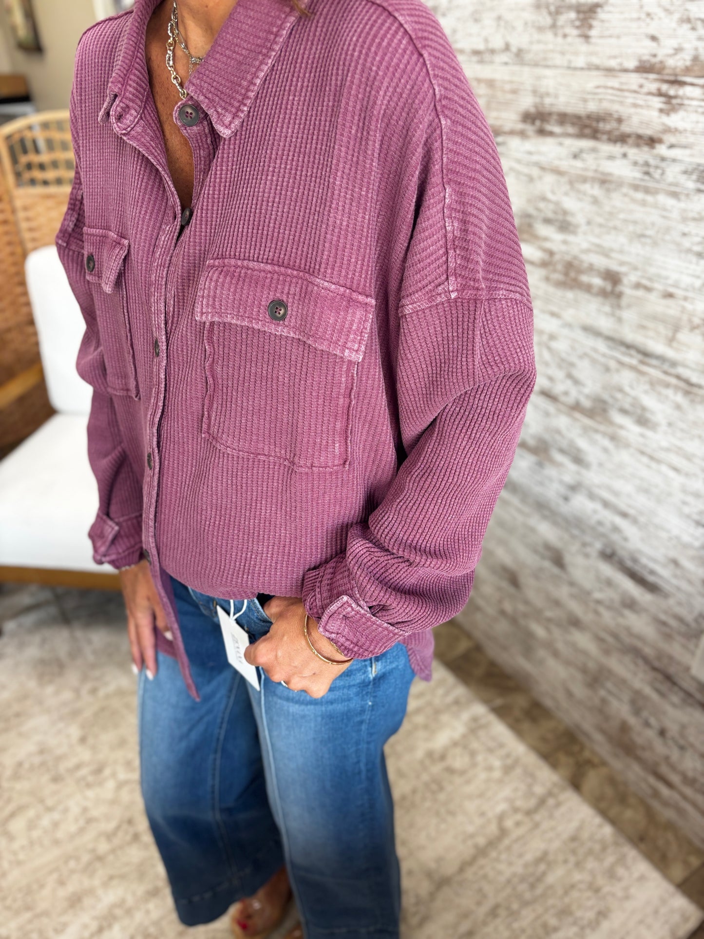 Dark Cherry Waffle Knit Shacket