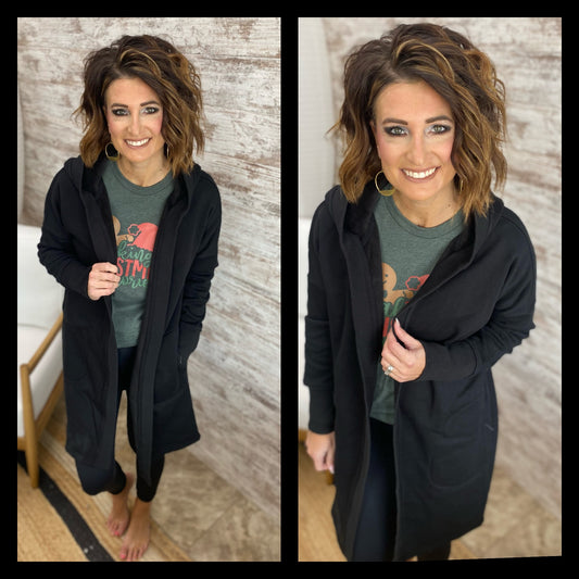 Black Long Cardigan with Fleece Lining