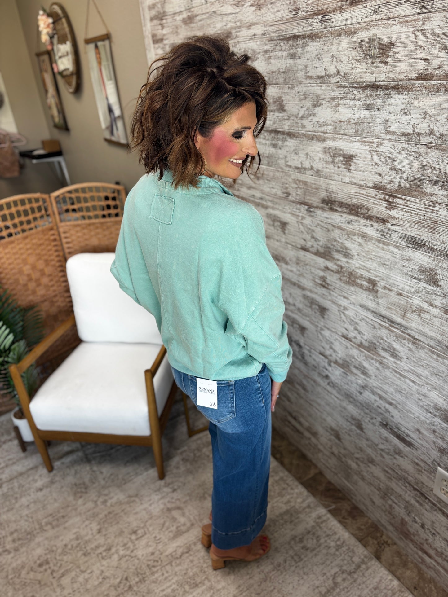 Seafoam 1/4 Snap Terry Pullover