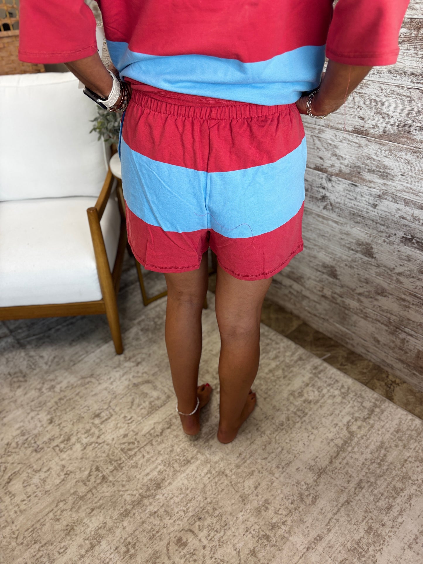 Brick/Blue Striped Half Zip Set