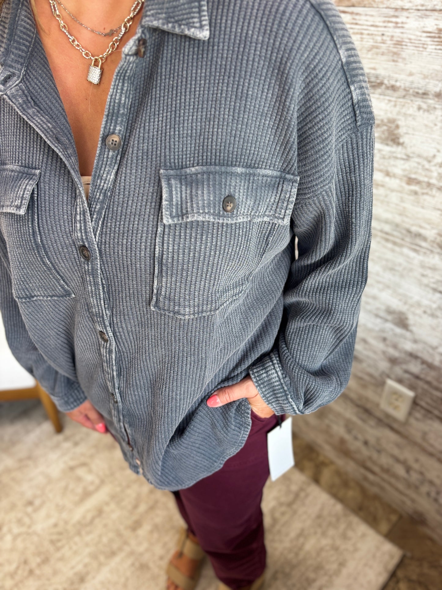 Dark Grey Waffle Knit Shacket