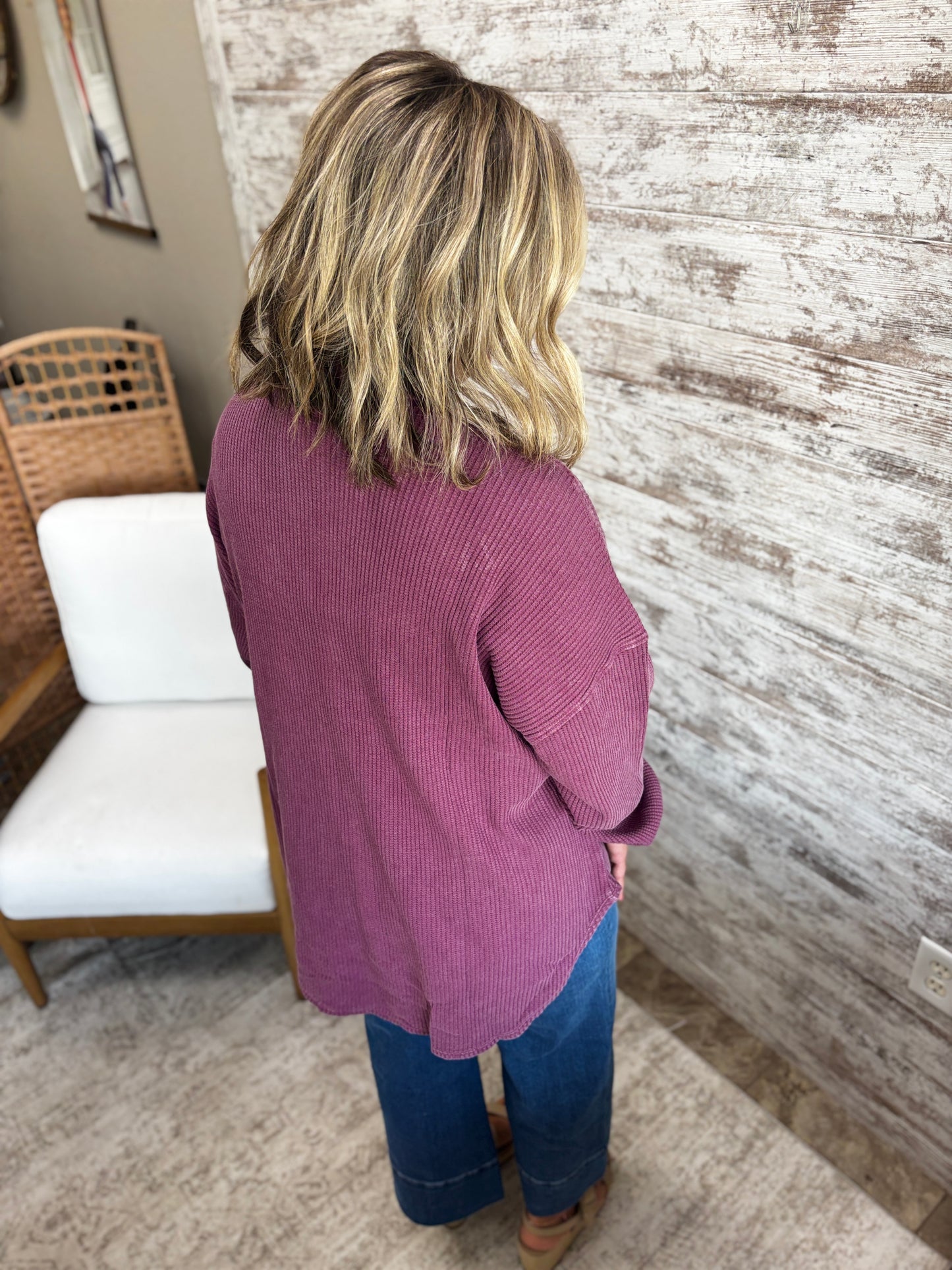 Dark Cherry Waffle Knit Shacket