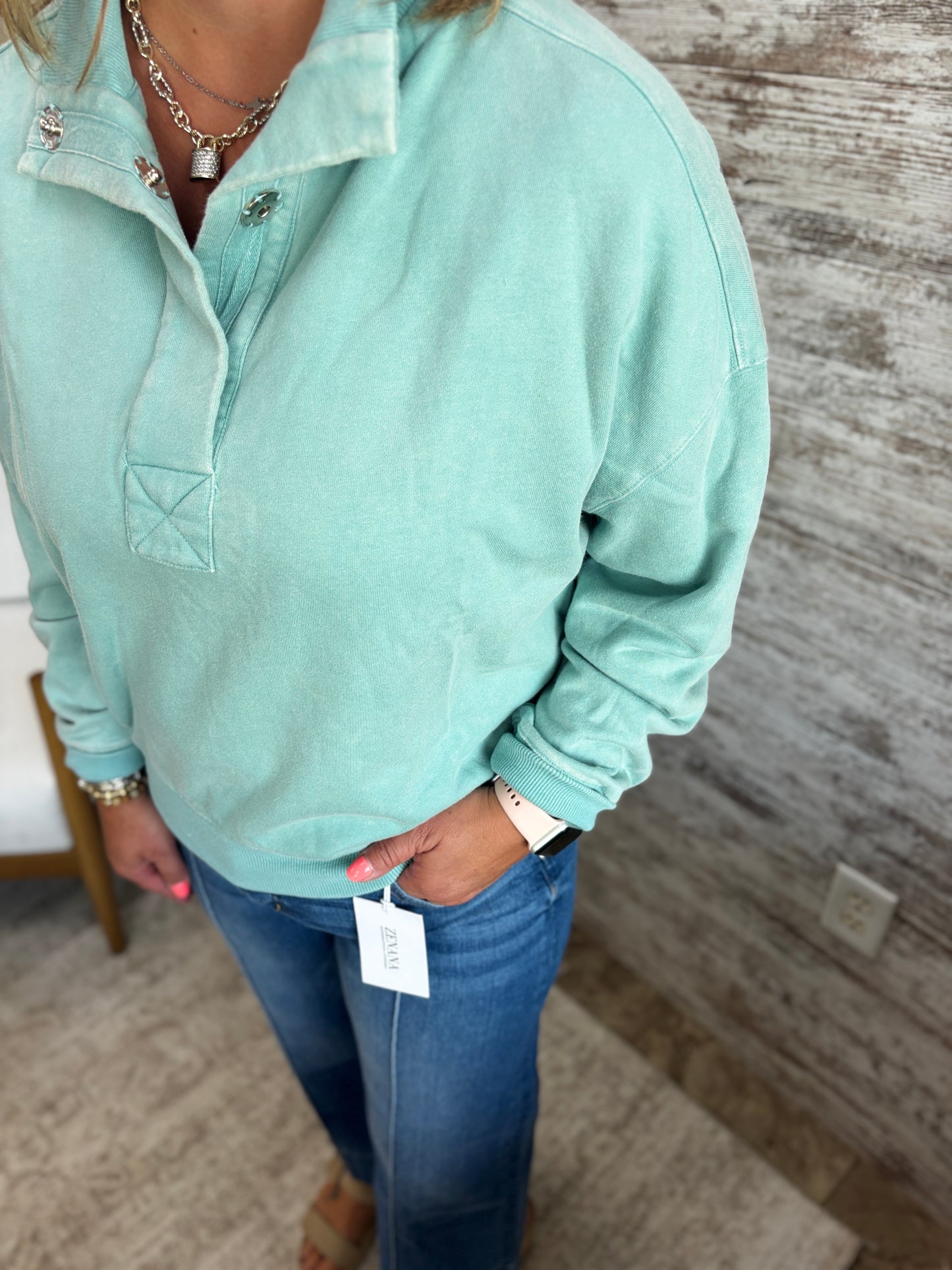 Seafoam 1/4 Snap Terry Pullover